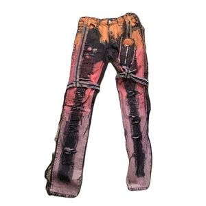 mnml Tie Dye Denim Jeans- Orange, Purple, Red, Rockstar type jeans- Size 32 Men